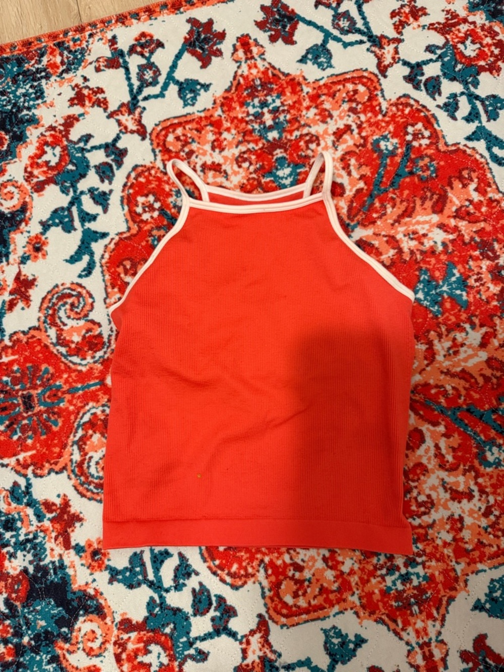 Coral Ribbed Tank with White Piping